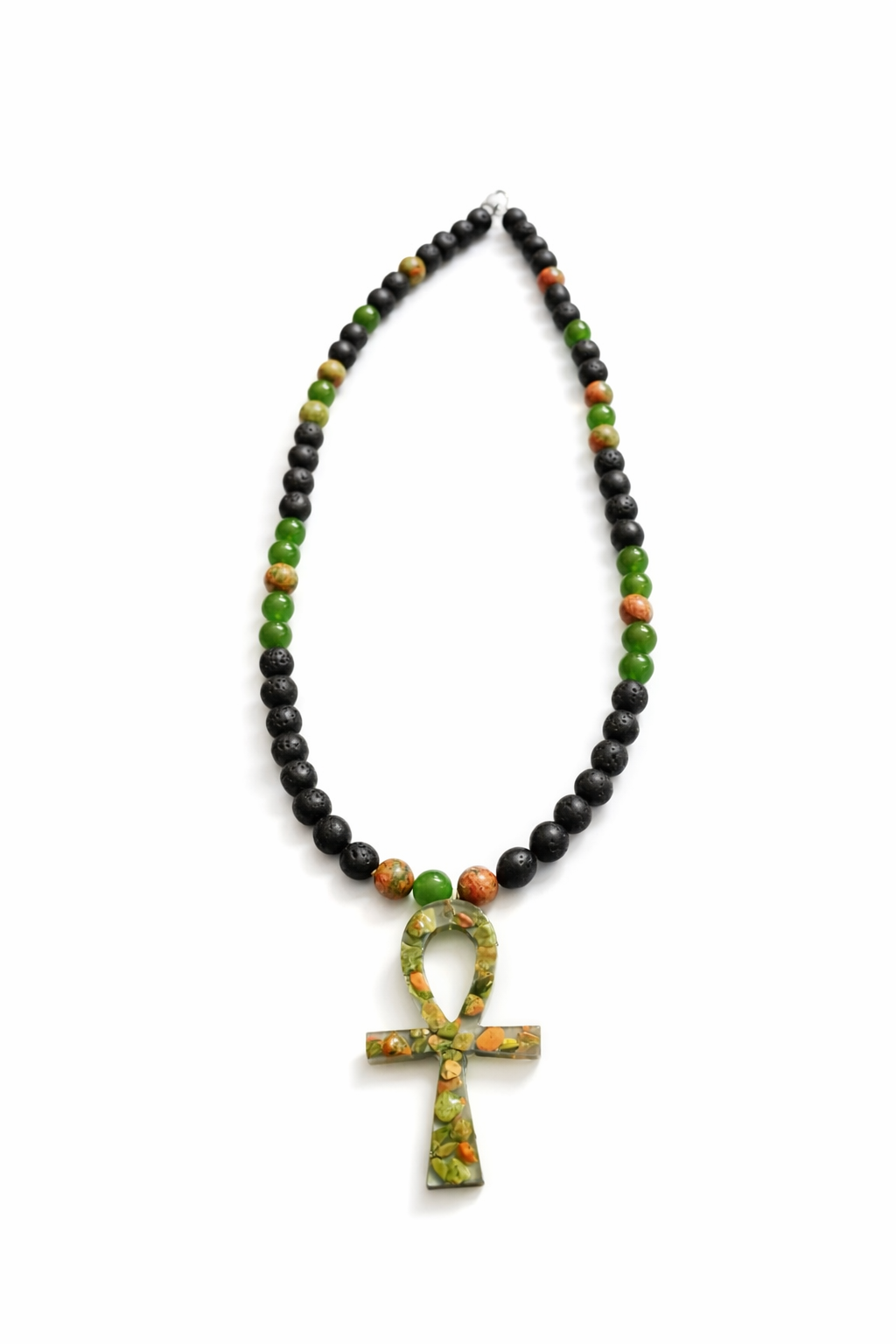 Unakite Gemstone beaded Ankh Necklace