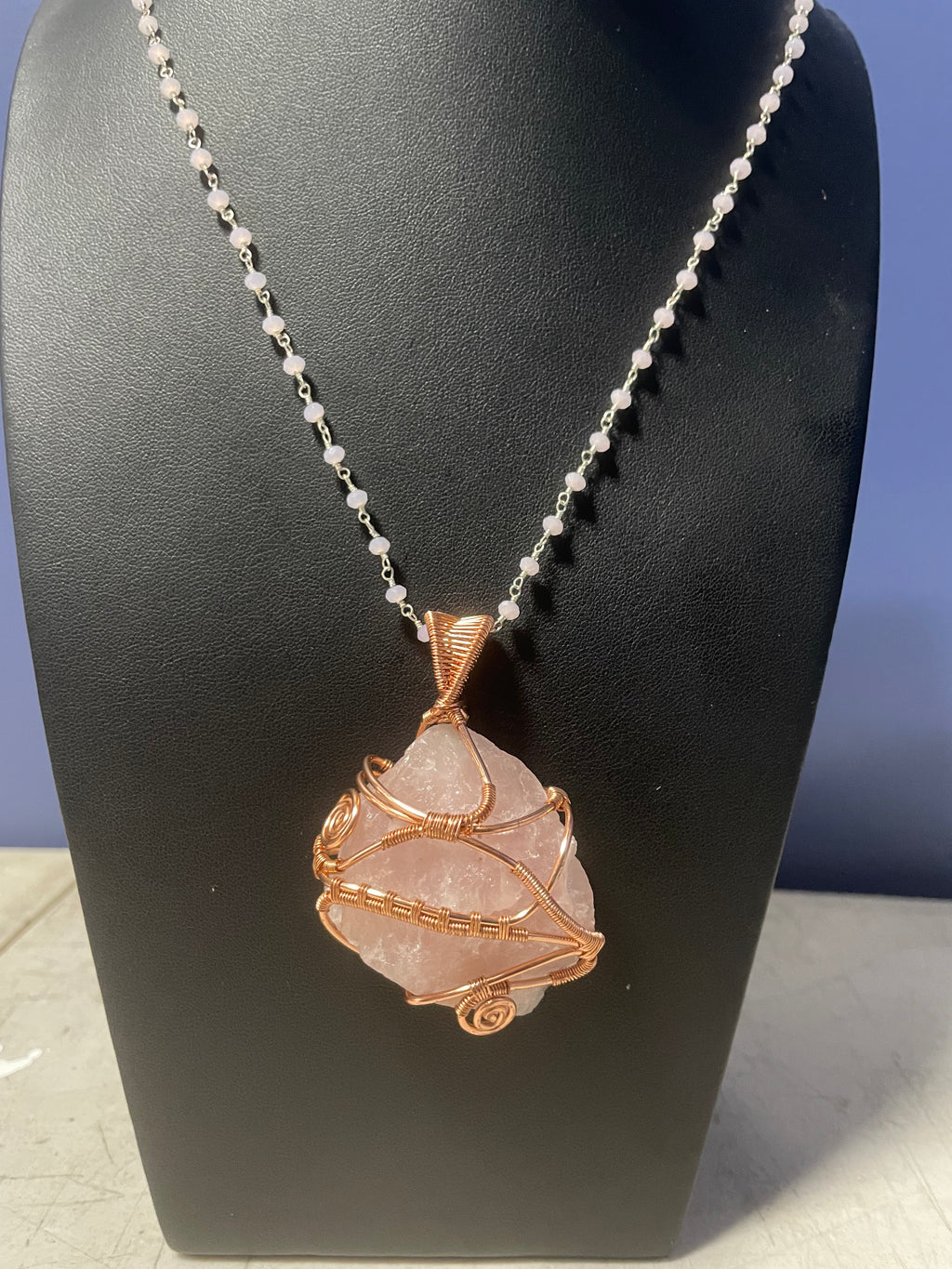 Rose Quartz copper wire wrapped pendant