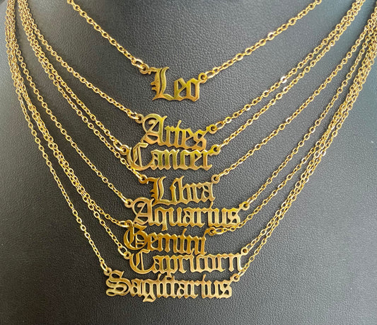 Gold zodiac plate necklace