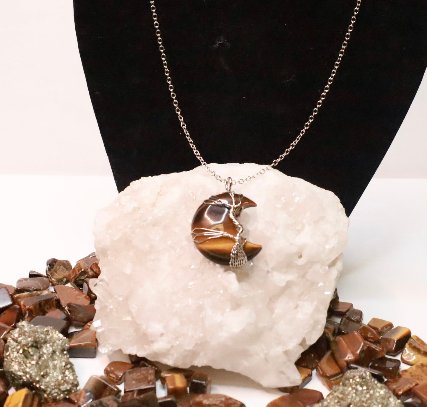 Tree of life tiger’s eye moon necklace