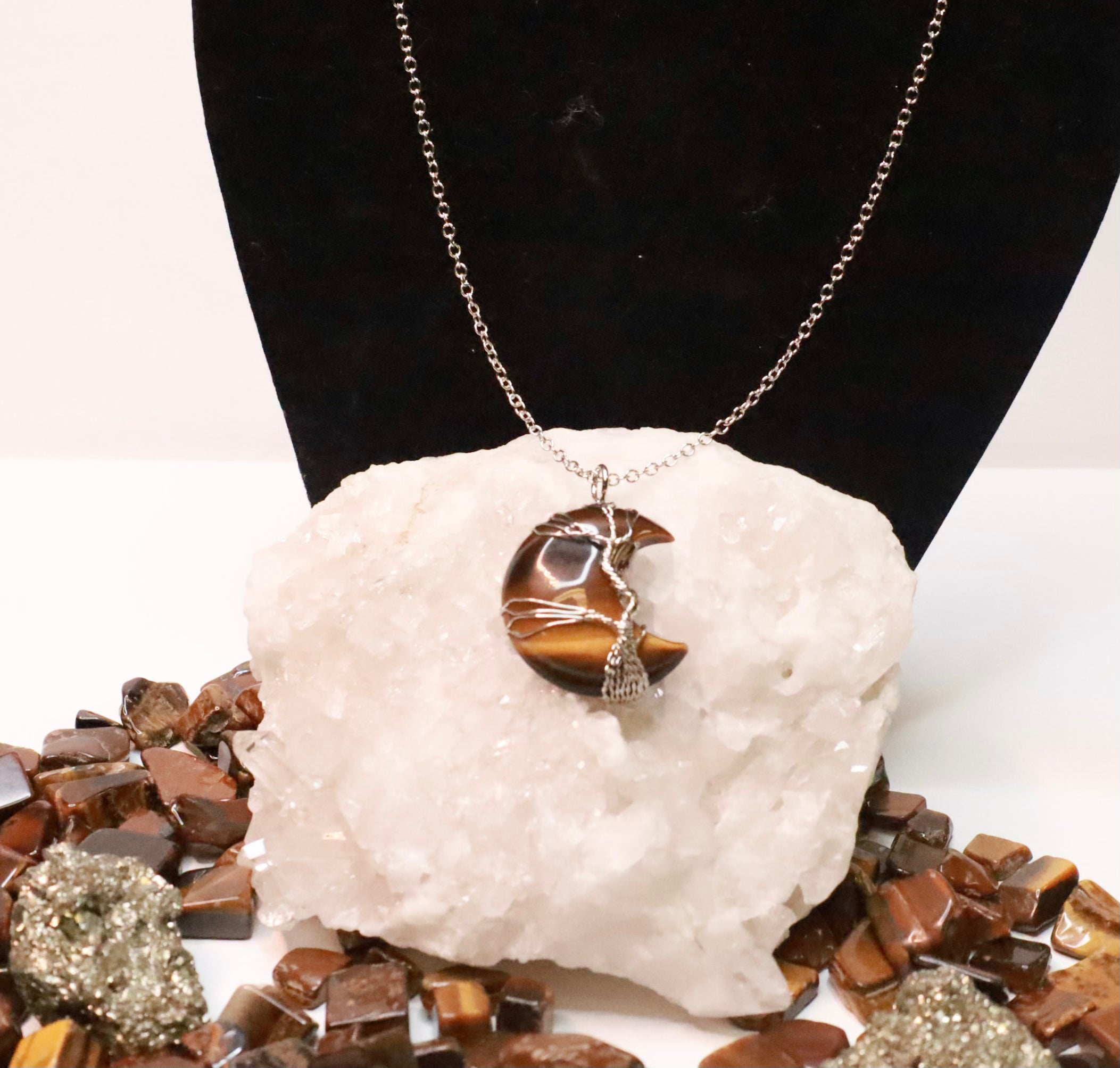 Tree of life tiger’s eye moon necklace