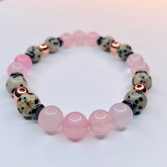 Rose Quartz and Dalmatian Jasper 🌹Gemstone Beaded Bracelet!