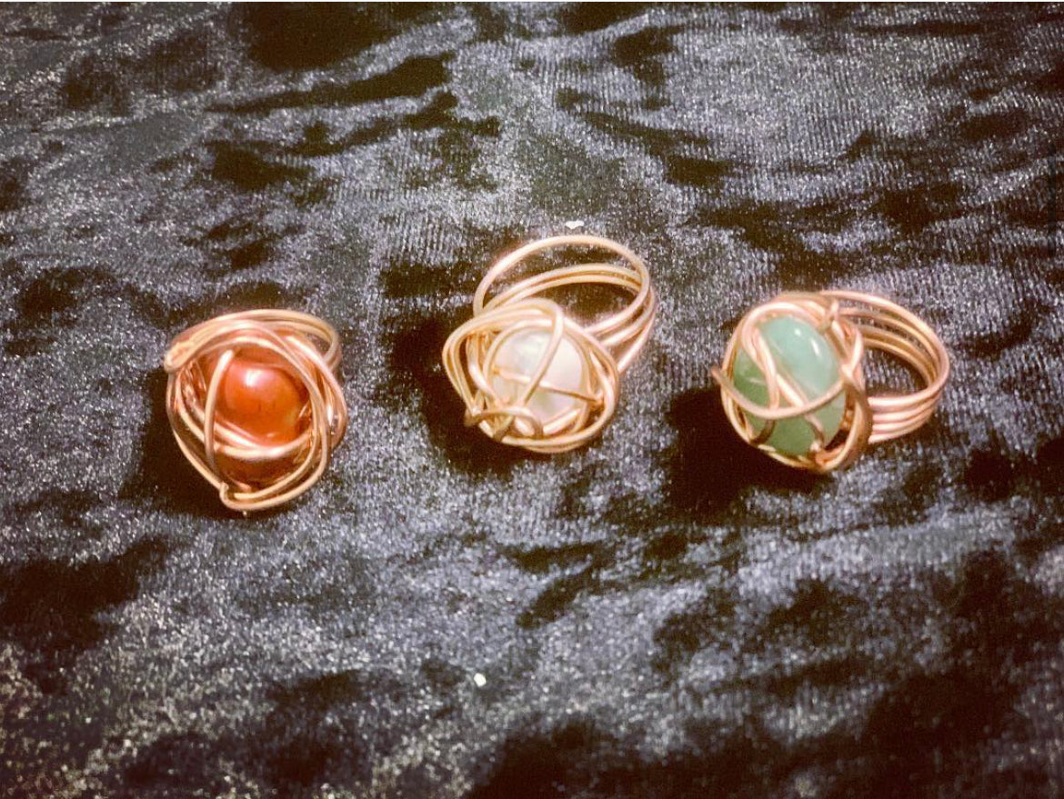 Crystal copper wire wrapped ring