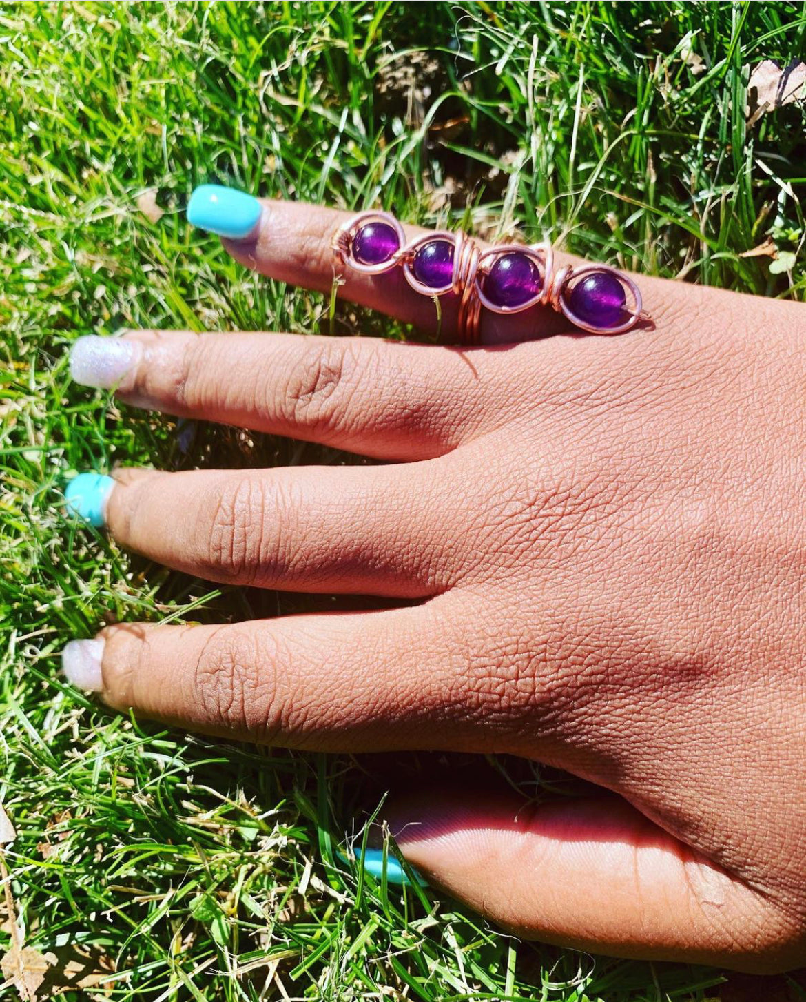 Copper 4 crystal stack ring 💜